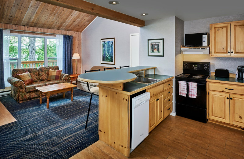 Guest kitchen living room at Sir Sam's Inn & Spa.