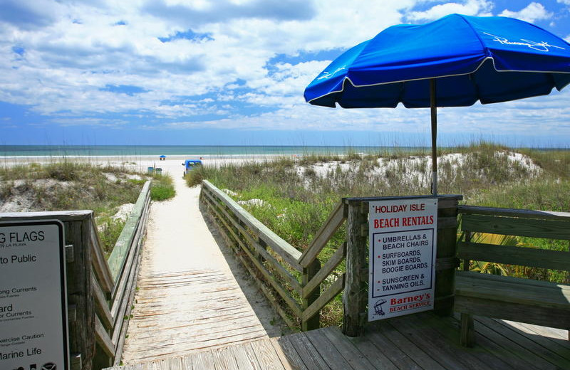 Beach walkway at Holiday Isle Oceanfront Resort. 