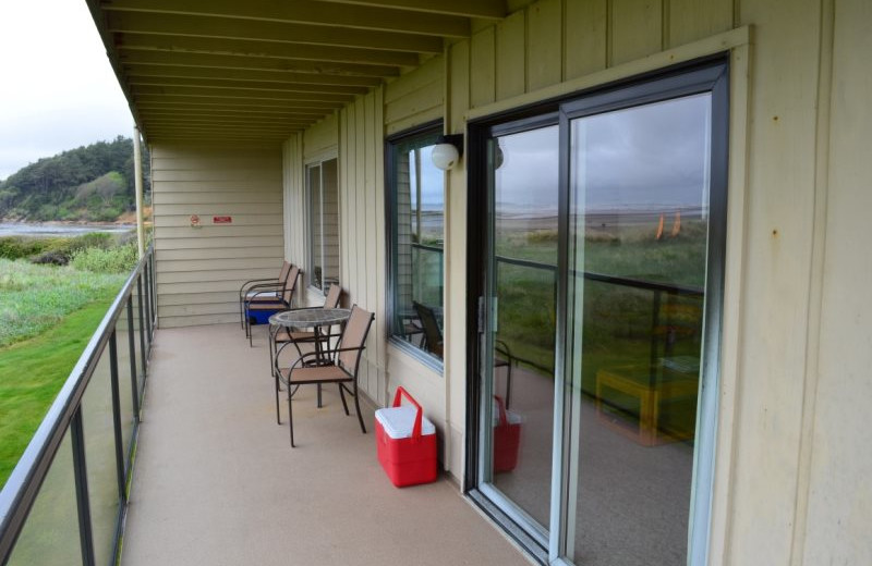 Guest balcony at Hi-Tide Ocean Beach Resort.