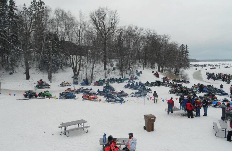 Snowmobiling near Lakewoods Resort.