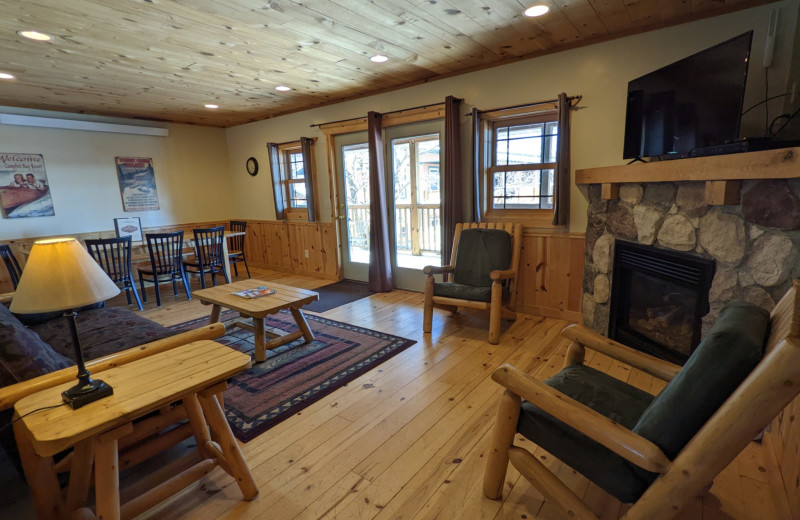 Cabin living room at Campfire Bay Resort.