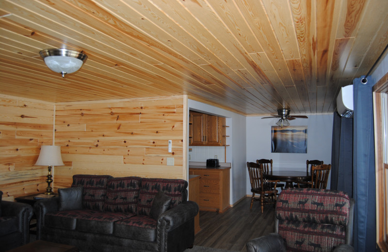 Cabin living room at Sandy Pines Resort.