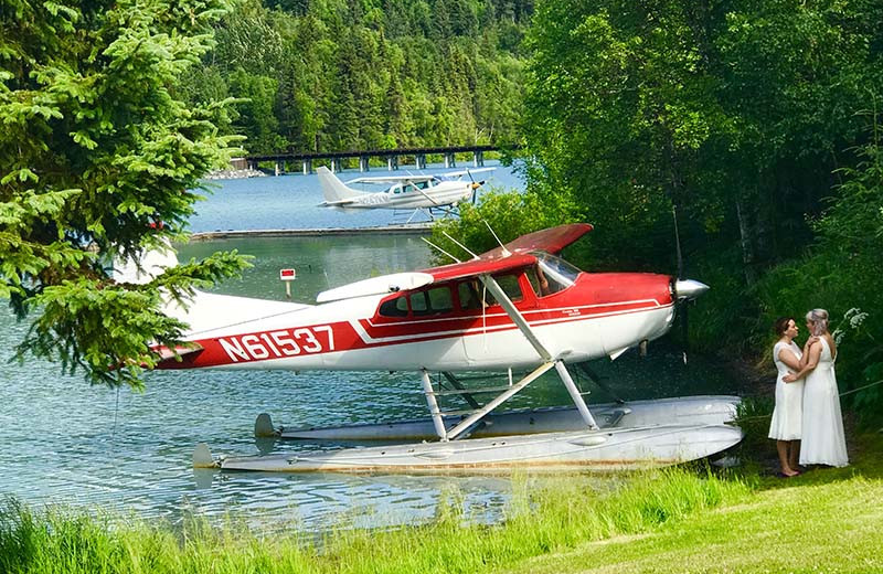 Wedding couple at Trail Lake Lodge.