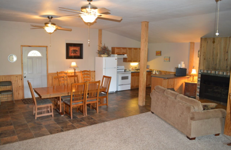 Cabin interior at Mulberry Mountain Lodging & Events.