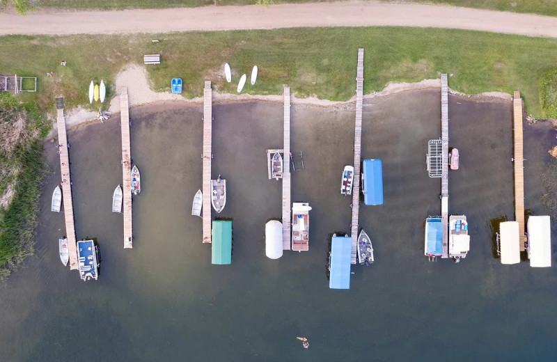 Aerial view of docks at South Turtle Lake Resort.