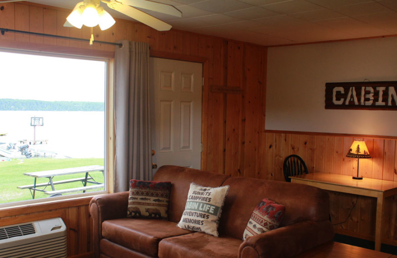 Cabin living room at Auger's Pine View Resort.