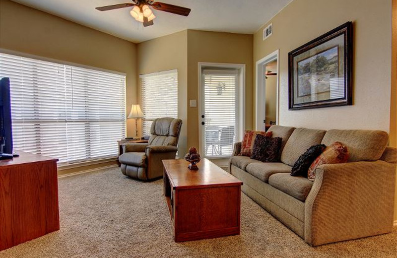 Rental living room at New Braunfels Escapes.