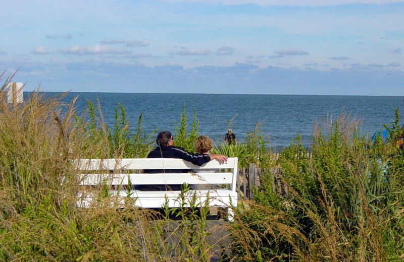 Beach at Boardwalk Plaza Hotel.