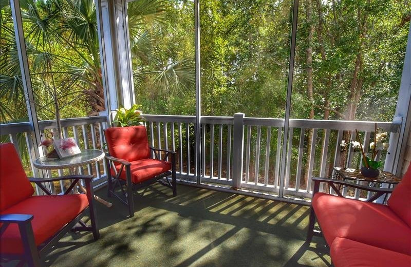 Rental patio at Barefoot Resort Rentals.