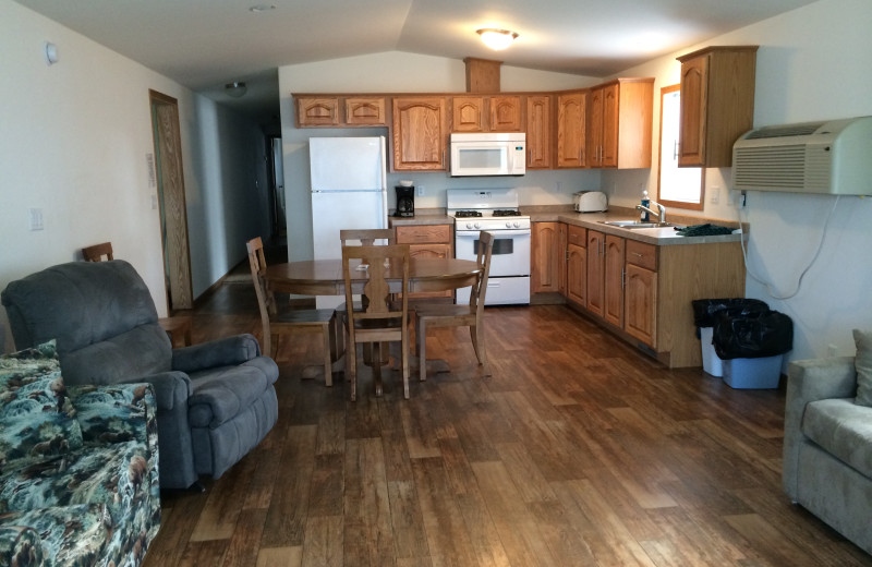 Cabin kitchen at Arnesen's Rocky Point Resort.