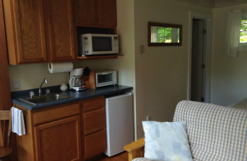 Cottage kitchenette at Sunapee Harbor Cottages.