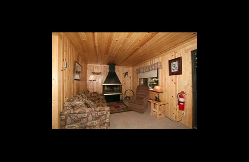 Cabin living room at Broadwater Lodge.