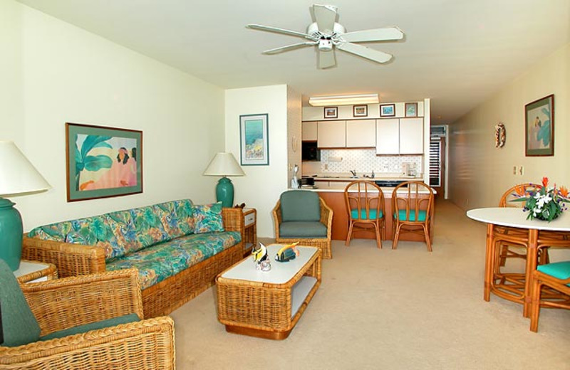 Vacation rental living room at Wailua Bay View Condos.