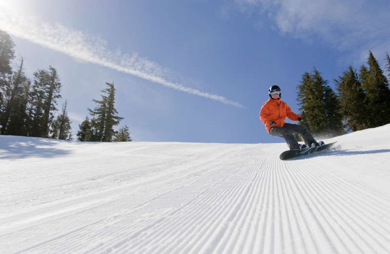 Snow boarding at Sugar Bowl Resort.