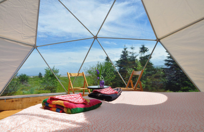 Dome interior at Cabot Shores Wilderness Resort.