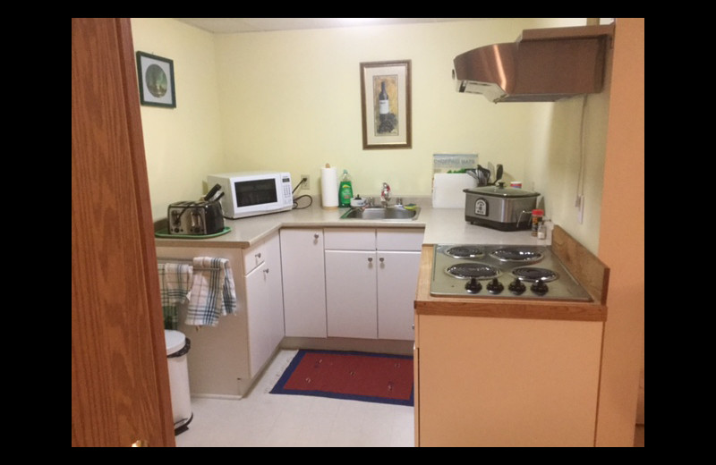 Cabin kitchen at Bear Cub Lodging.