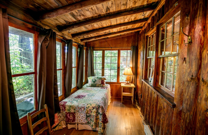 Cabin bedroom at Ludlow's Island Resort.