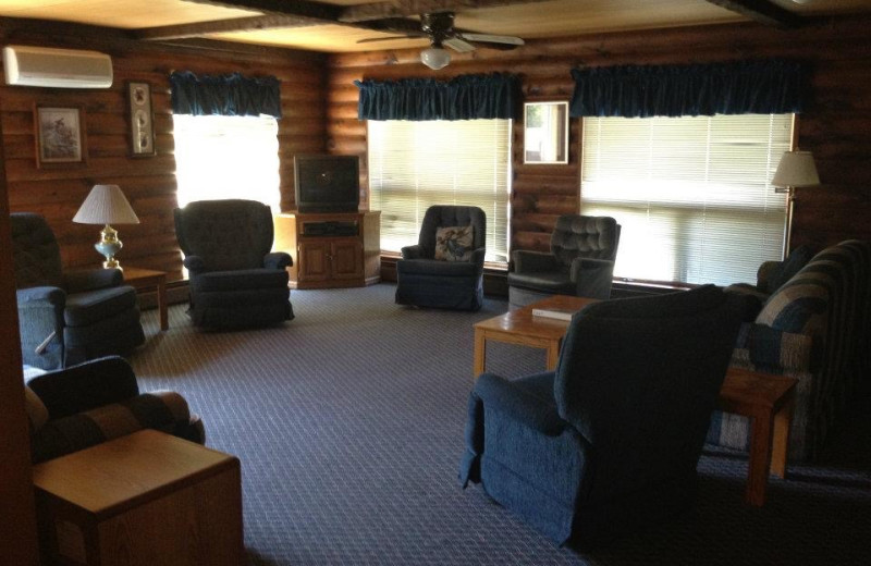 Cabin living room at Weslake Resort. 