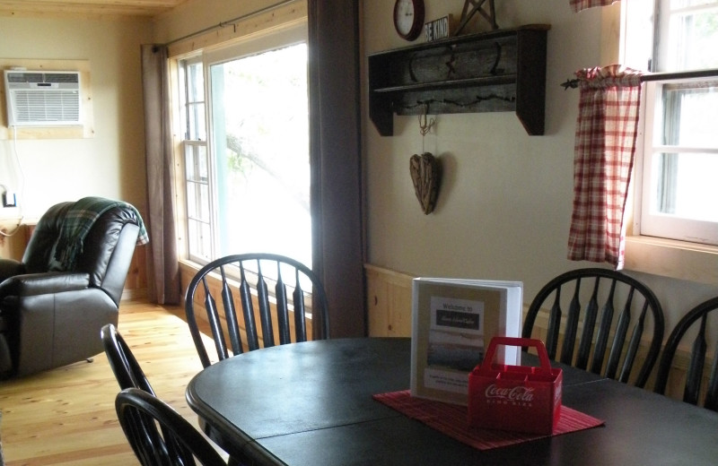 Cabin dining room table at Sams Island Cabin.