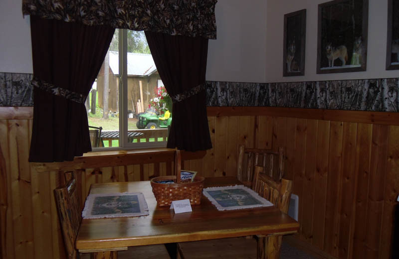 Cabin dining room at Glaciers' Mountain Resort.