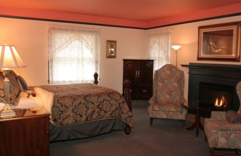 Fireplace guest room at Columbia Gorge Hotel.