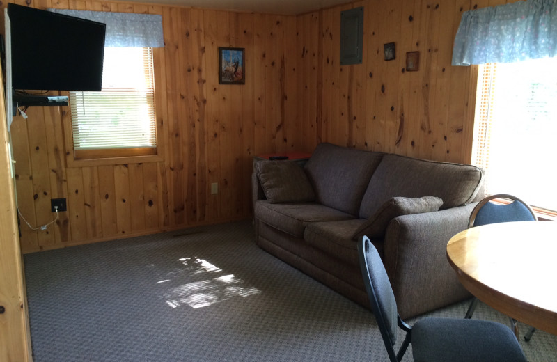 Cabin living room at Arnesen's Rocky Point Resort.
