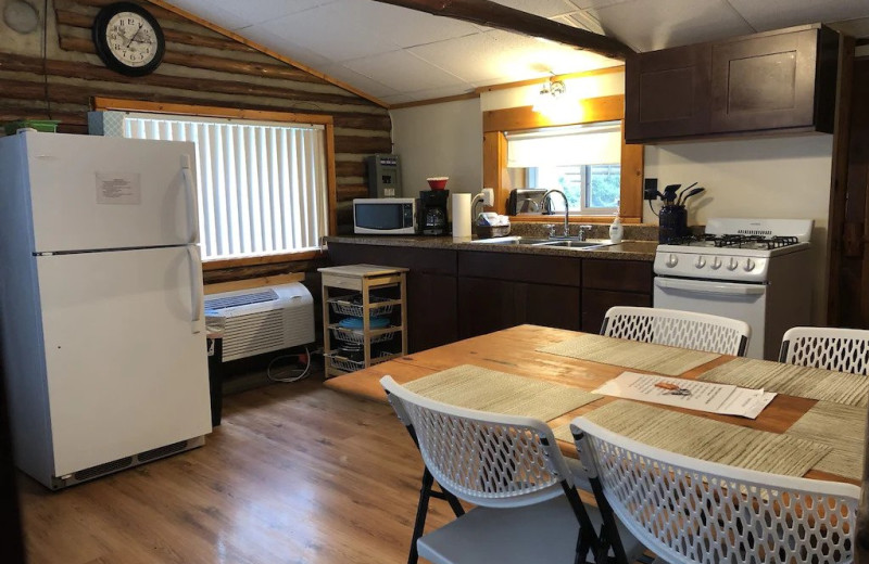 Cabin kitchen at Lake Cabins Resort.