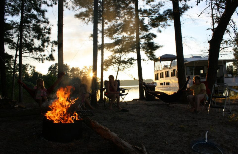 Bonfire at Rainy Lake Houseboats.