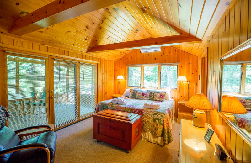 Cabin bedroom at Ludlow's Island Resort.