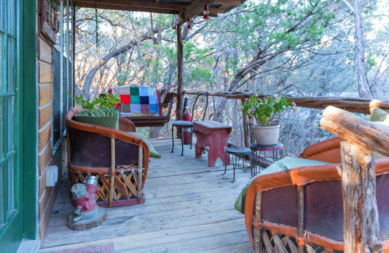 Cabin deck at Creekside Camp & Cabins.