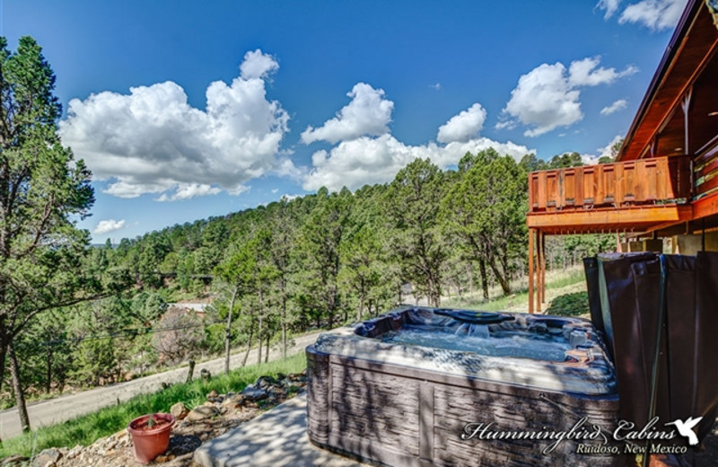 Exterior view of whirlpool tub and private deck at Hummingbird Cabins - Bear Crossing Vacation Rental