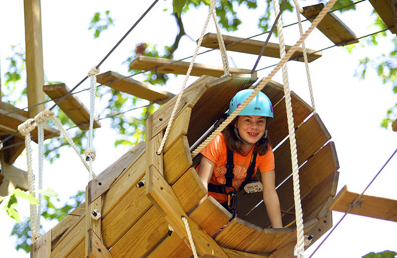 Rope climbing course at Sunapee Harbor Cottages.