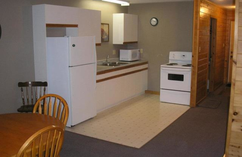 Cabin kitchen at Pleasant Cove Resort.