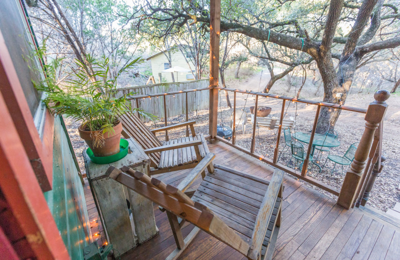 Cabin deck at Creekside Camp & Cabins.