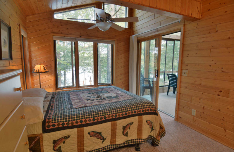 Cabin bedroom at Lake Owen Resort.