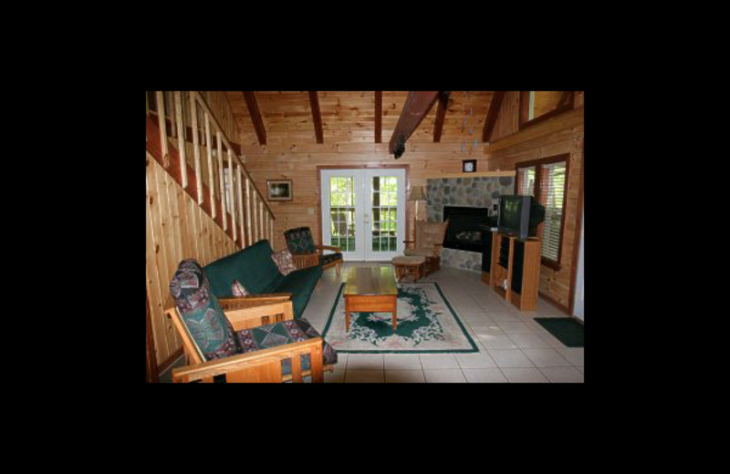 Cabin living room at Hummingbird Hill Cabin Rentals.