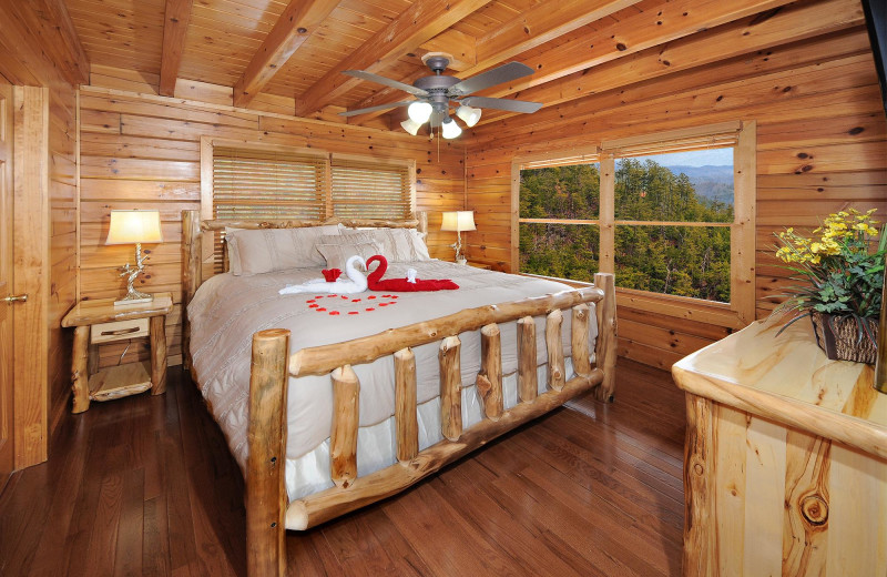 Cabin bedroom at Outrageous Cabins LLC.