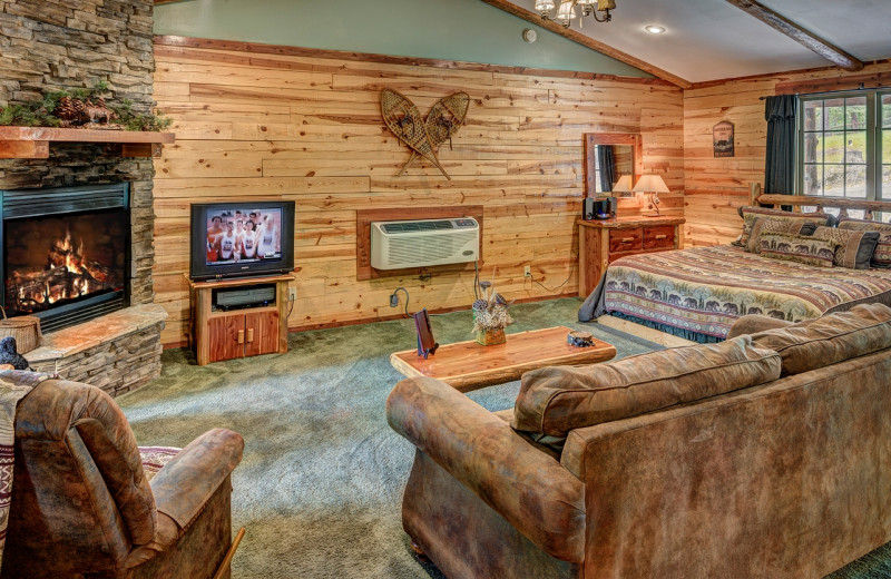 Cabin living room at Lake Forest Luxury Log Cabins.