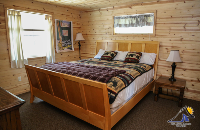 Cabin bedroom at Elk Lake Resort.