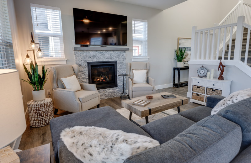 Rental living room at Oyhut Bay Seaside Village.