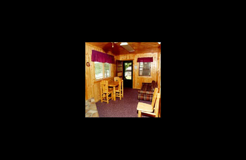 Cabin living room at Little Pine Resort.