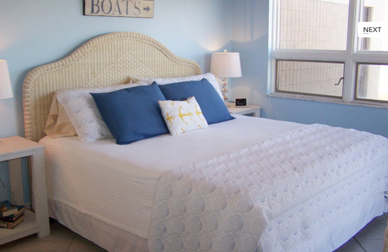 Rental bedroom at Gulf Strand Resort.