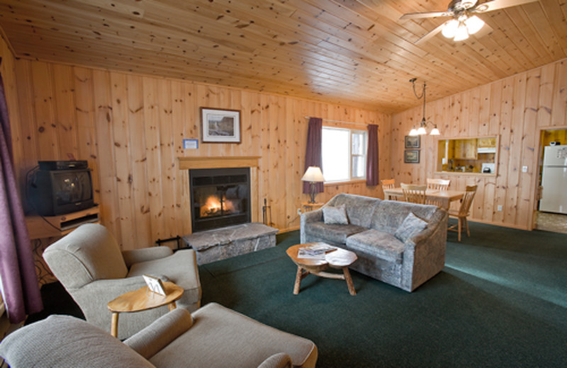 Cabin living room at Blue Spruce Resort.