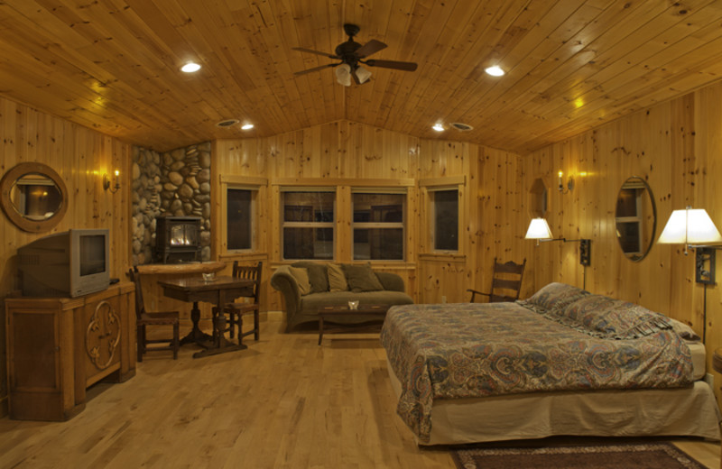 Cabin living room at Jasmer's Rainier Cabins & Fireplace Rooms.