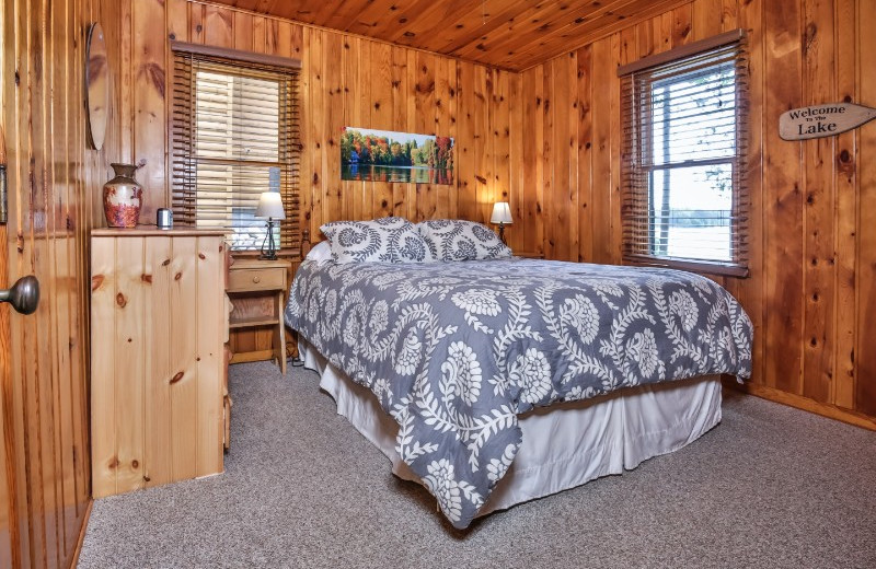 Cabin bedroom at Serenity Bay Resort.