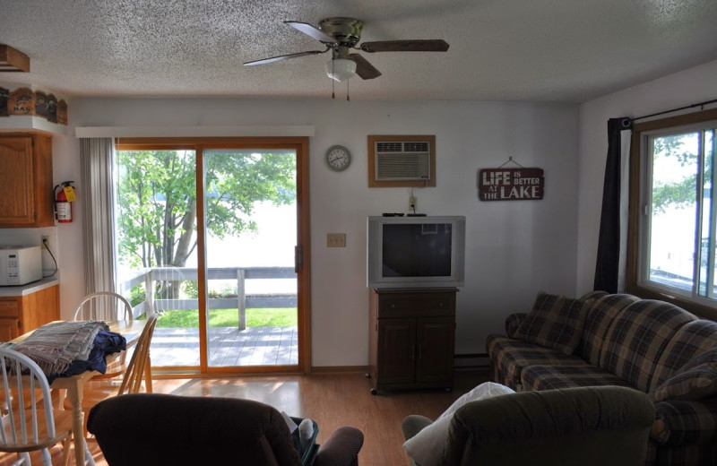 Cabin living room at Paul Bunyan Resort.