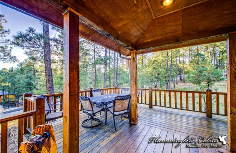 Front deck at Hummingbird Cabins - Pine Cone Cabin Vacation Rental