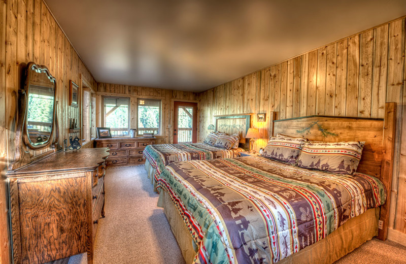 Cabin bedroom at Wild Skies Cabin Rentals.