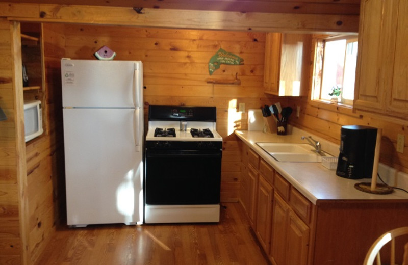 Cabin kitchen at Cedar Point Resort.