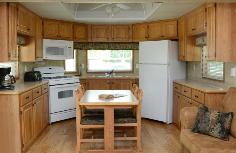 Cabin kitchen at Riverside Resort.